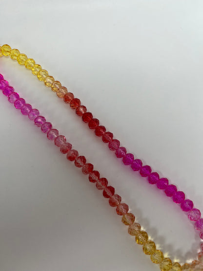 Sträng med kristallpärlor gul, röd, rosa, 8 mm (ca75st)